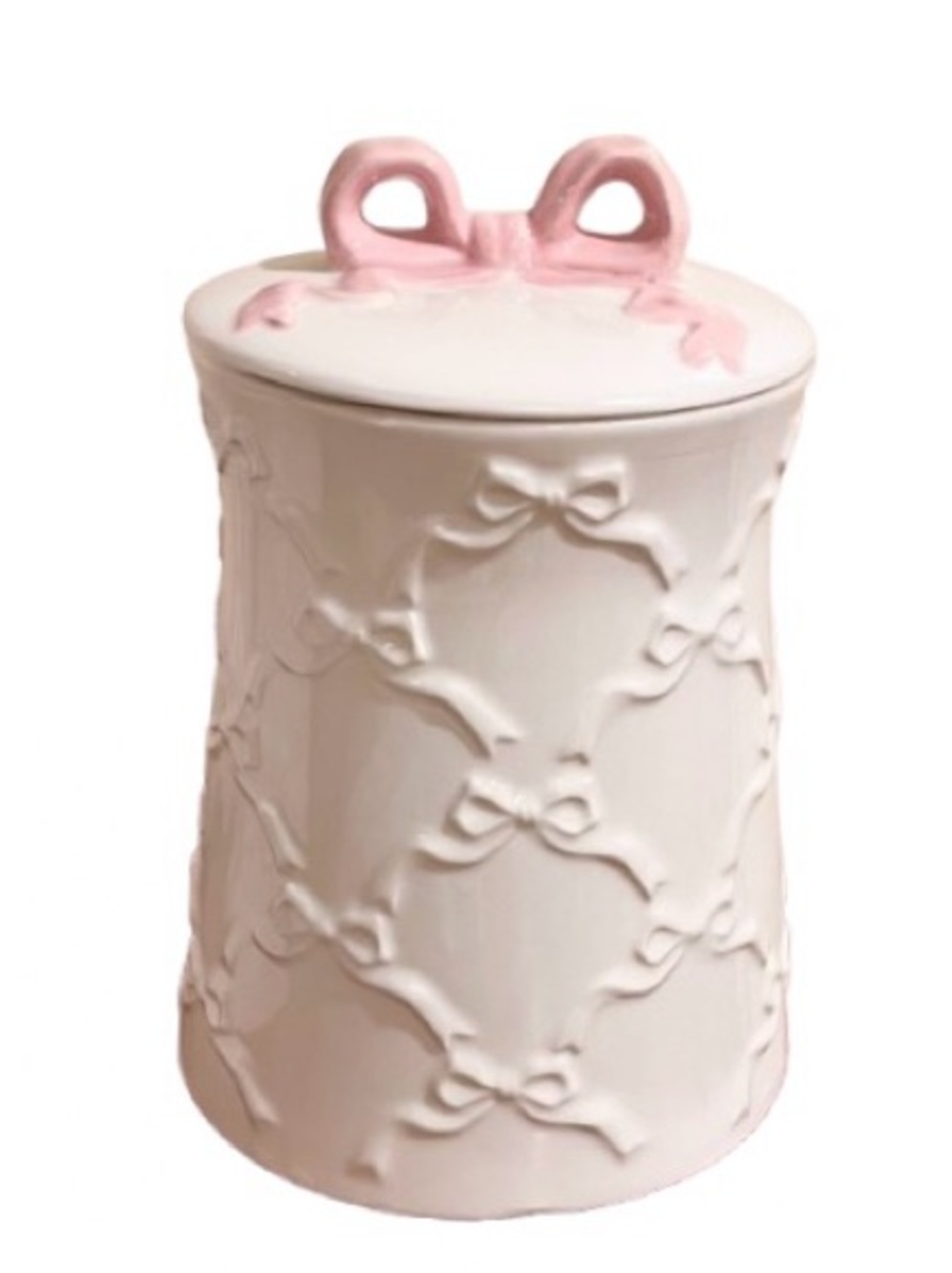 🆕- White Ceramic Decorative Canister Set with Pink Ribbon Accents - Picture 9 of 10